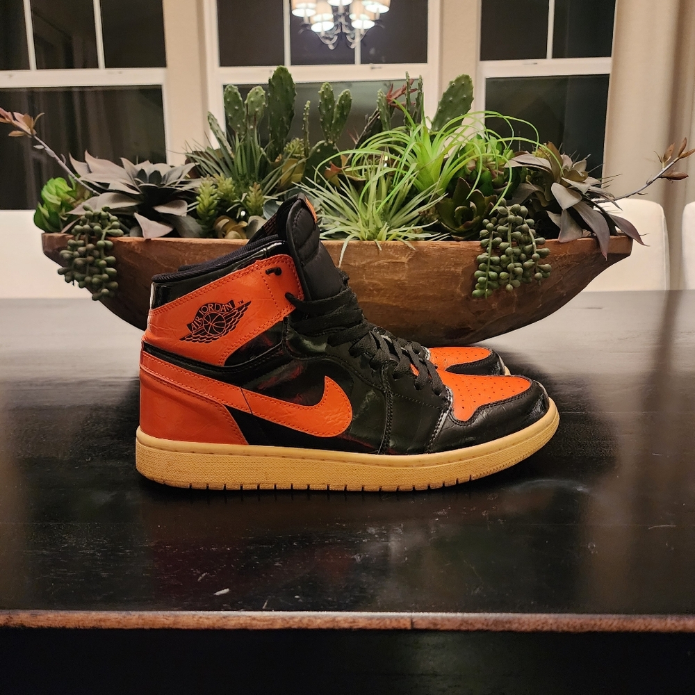 Jordan Black and Orange Sneakers Premium Leather High-Tops